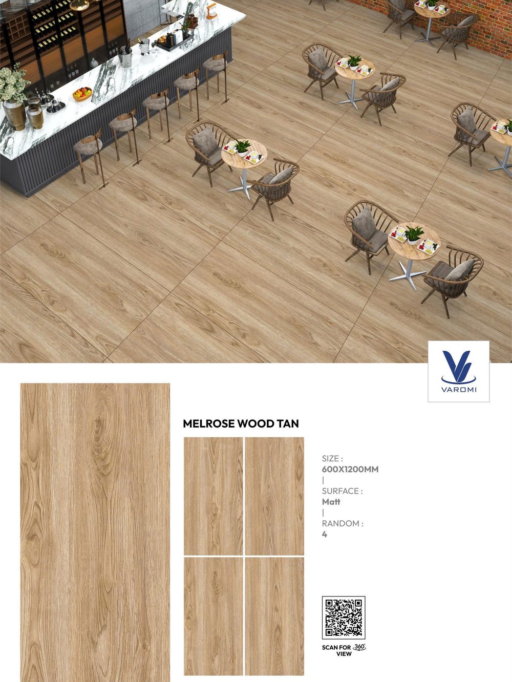 Gạch Varomi Melrose Wood Tan 600x1200 matt giả gỗ