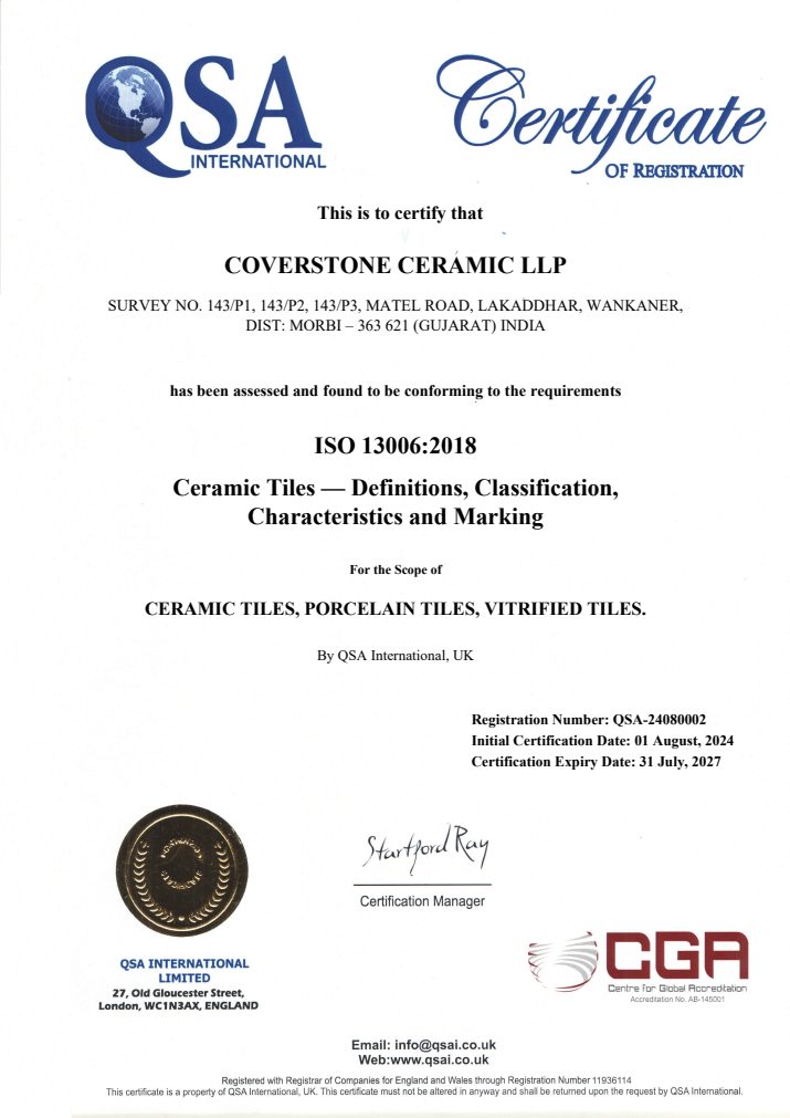 Chứng nhận ISO 13006 2018 Coverstone Ceramic LLP
